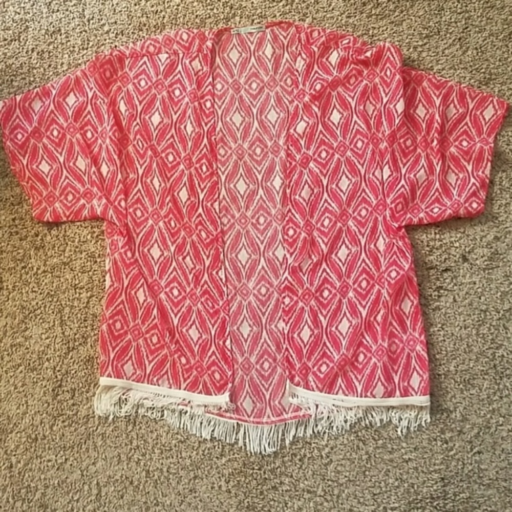 Coral Fringed Kimono - Maurices
